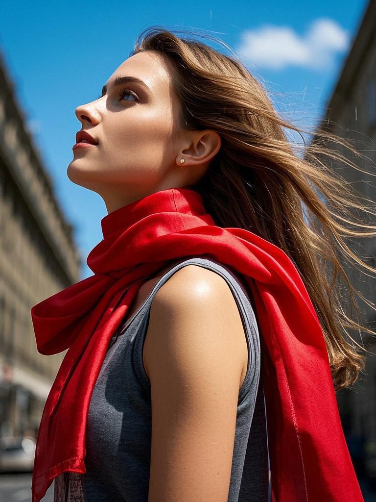 SilkSilky-CA Pure Silk Scarf Red 004