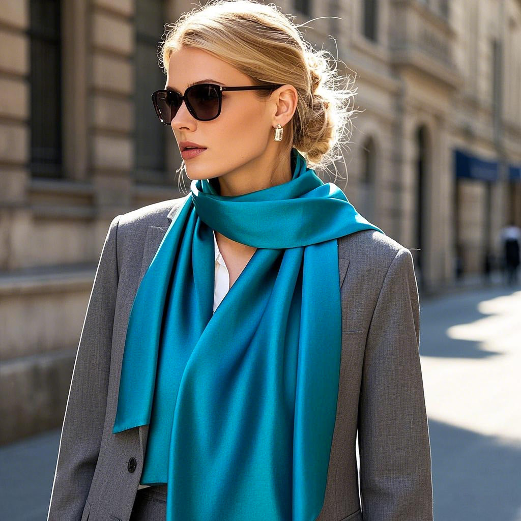 SilkSilky-CA Pure Silk Scarf Teal 001