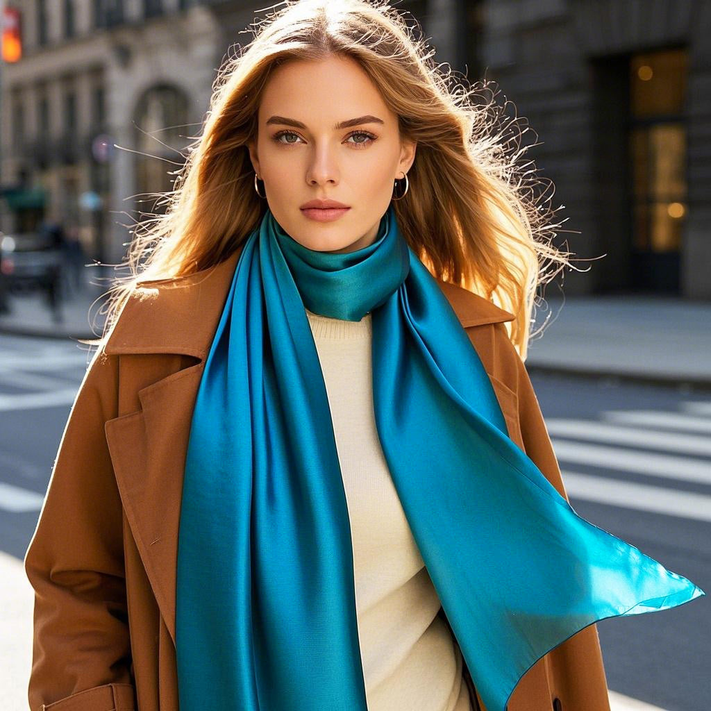 SilkSilky-CA Pure Silk Scarf Teal 002
