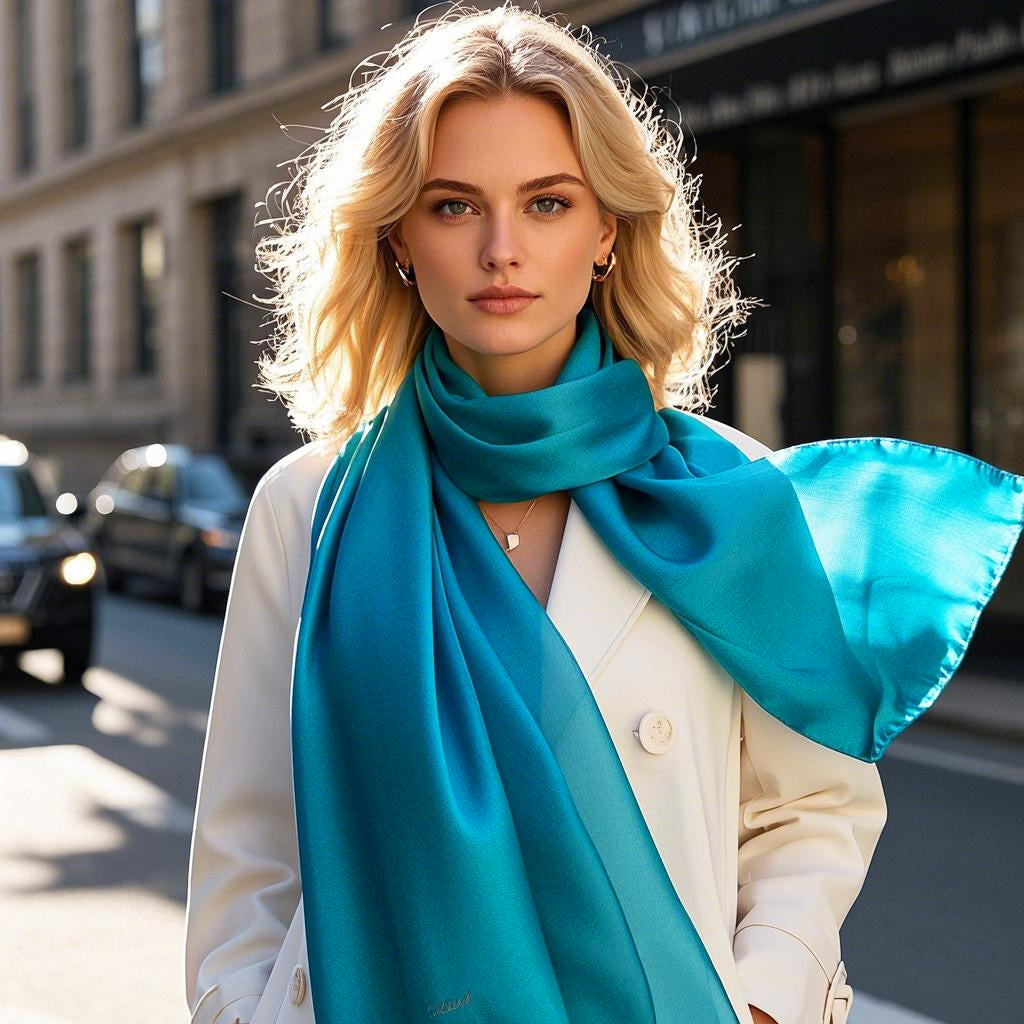 SilkSilky-CA Pure Silk Scarf Teal 004