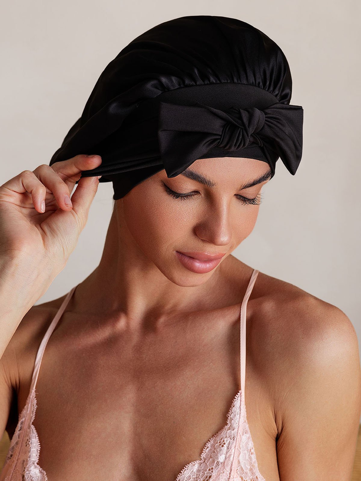 SilkSilky-CA Pure Silk Sleep Cap Black 006