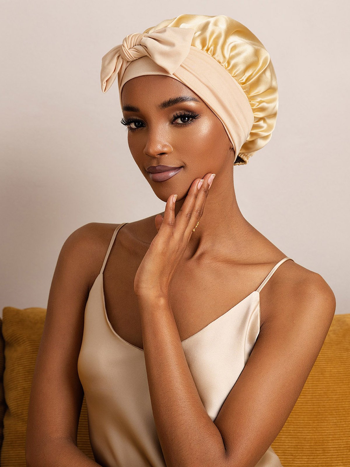 SilkSilky-CA Pure Silk Sleep Cap Champagne 004