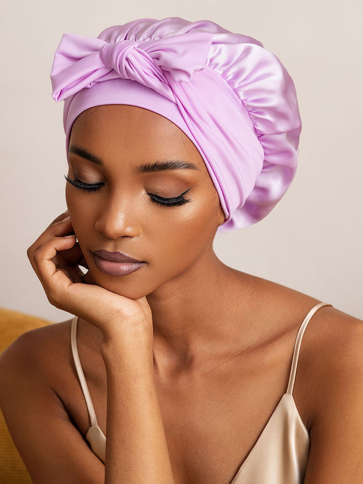 SilkSilky-CA Pure Silk Sleep Cap Lavender 002