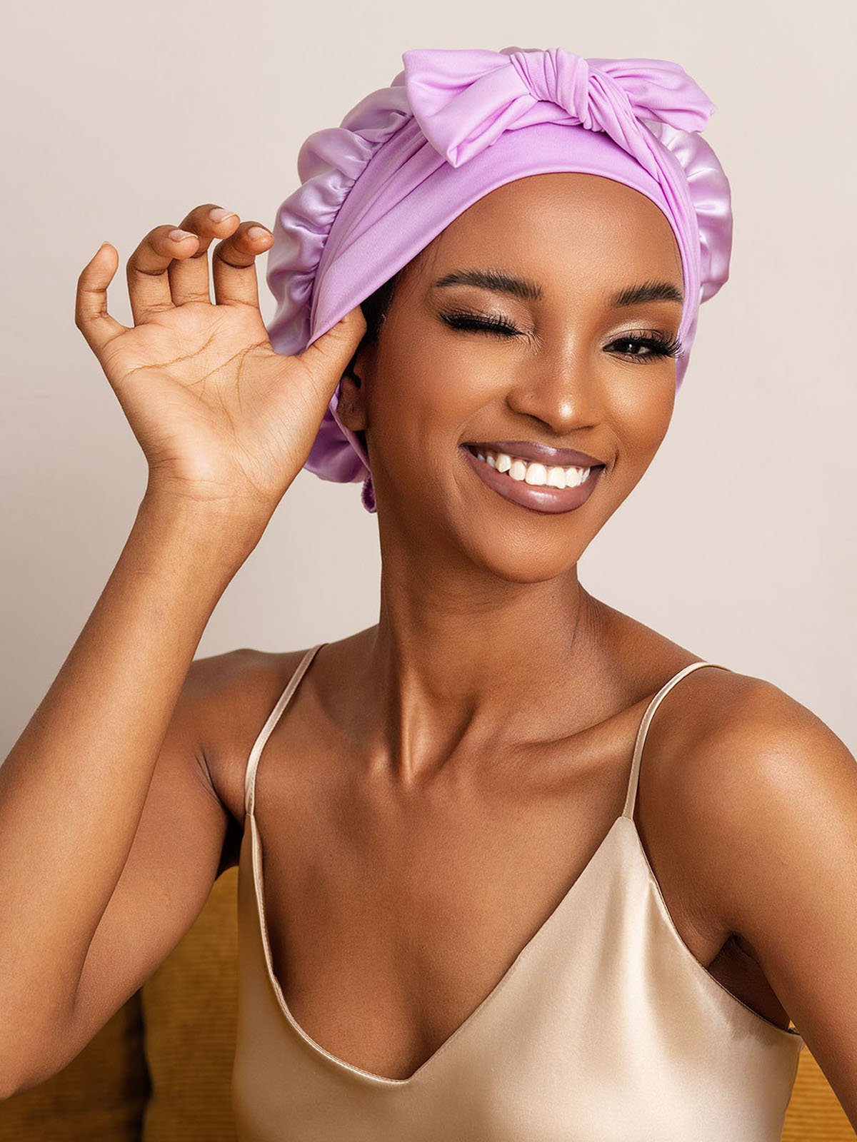 SilkSilky-CA Pure Silk Sleep Cap Lavender 003