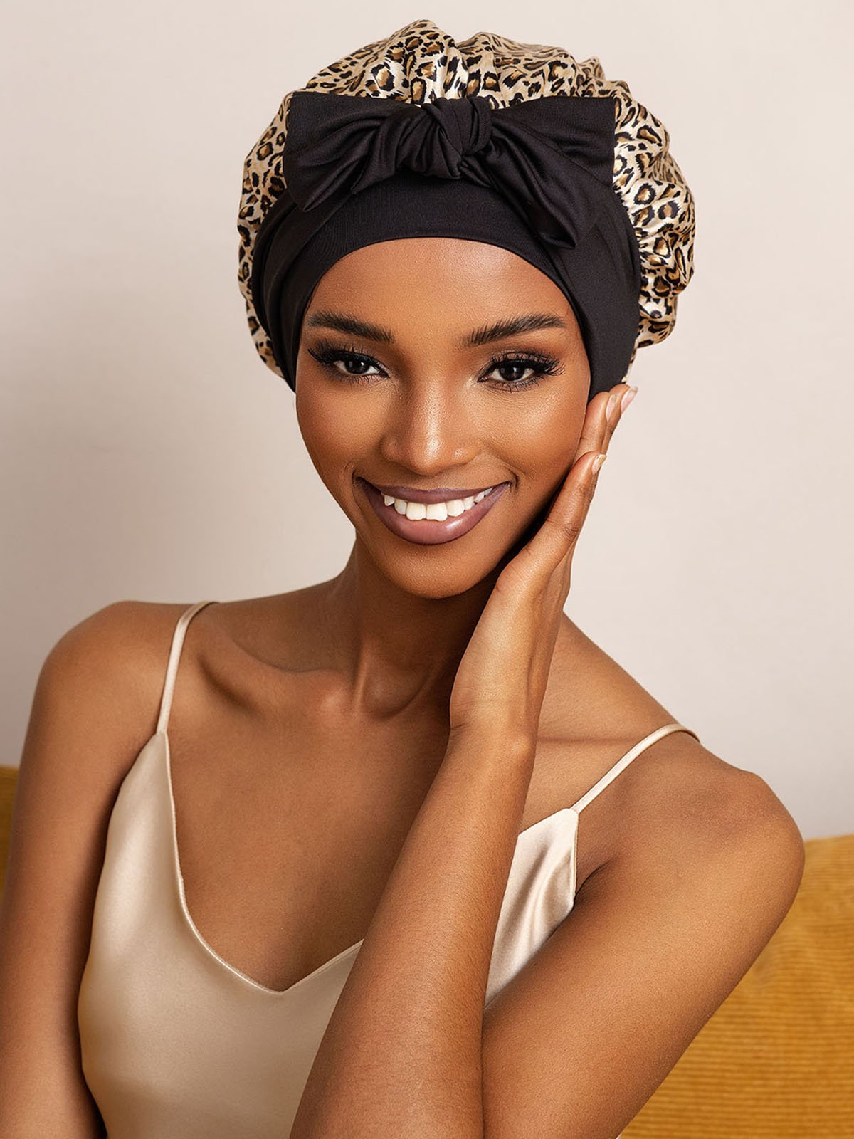 SilkSilky-CA Pure Silk Sleep Cap Leopard 001