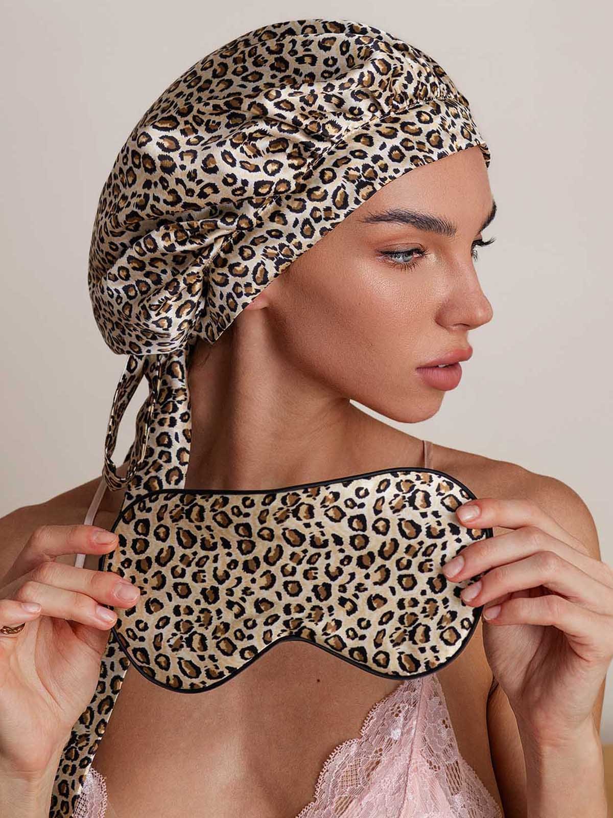 SilkSilky-CA Pure Silk Sleep Cap Leopard 005