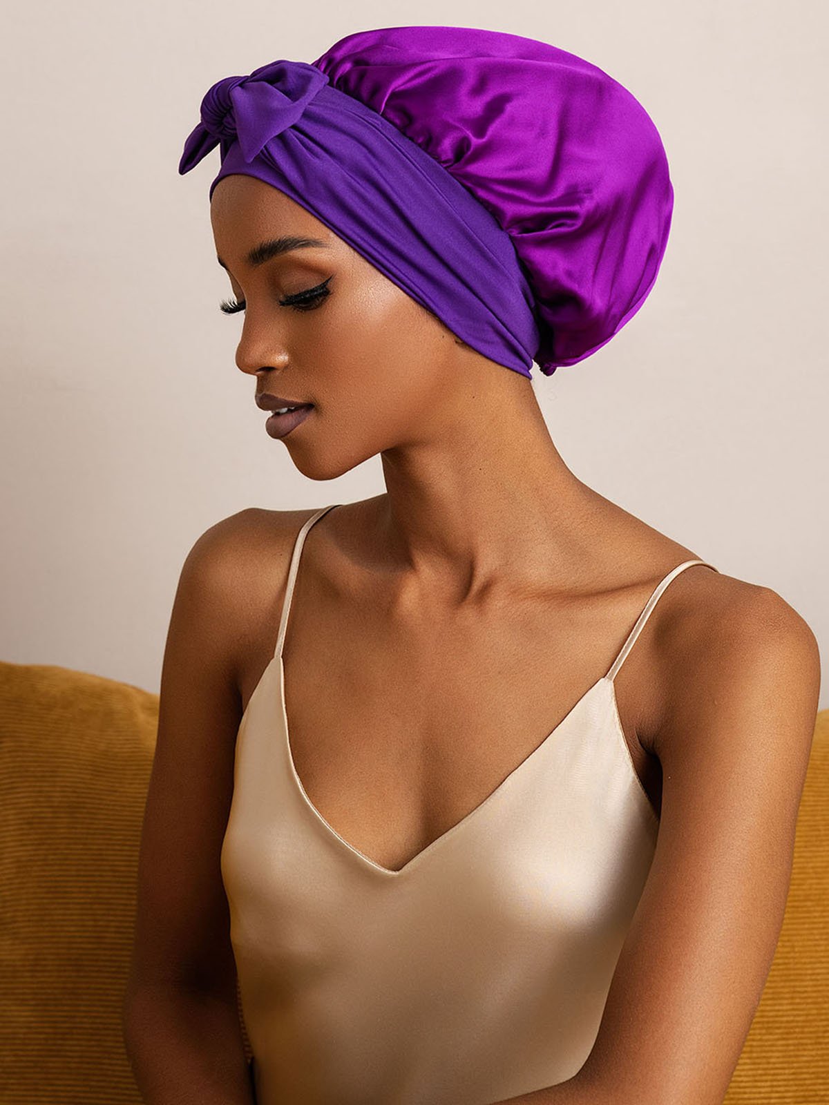 SilkSilky-CA Pure Silk Sleep Cap Purple 002