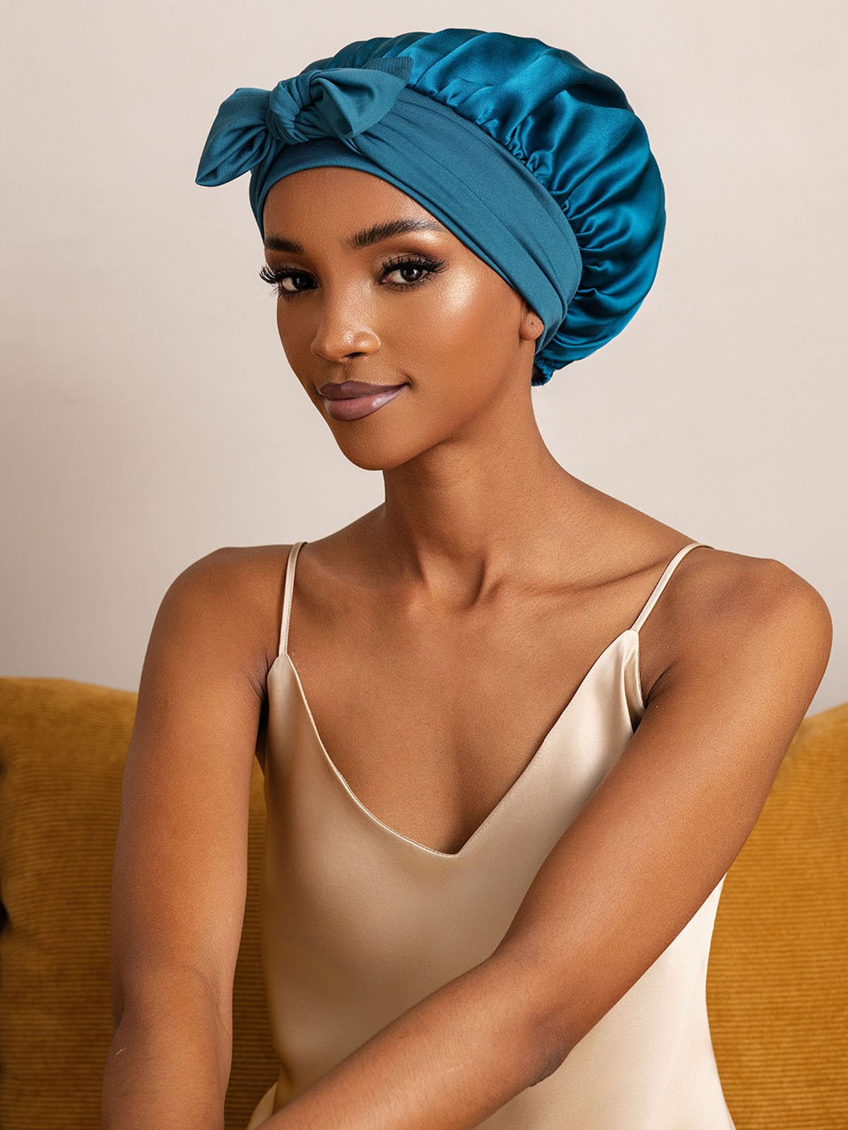 SilkSilky-CA Pure Silk Sleep Cap Teal 003