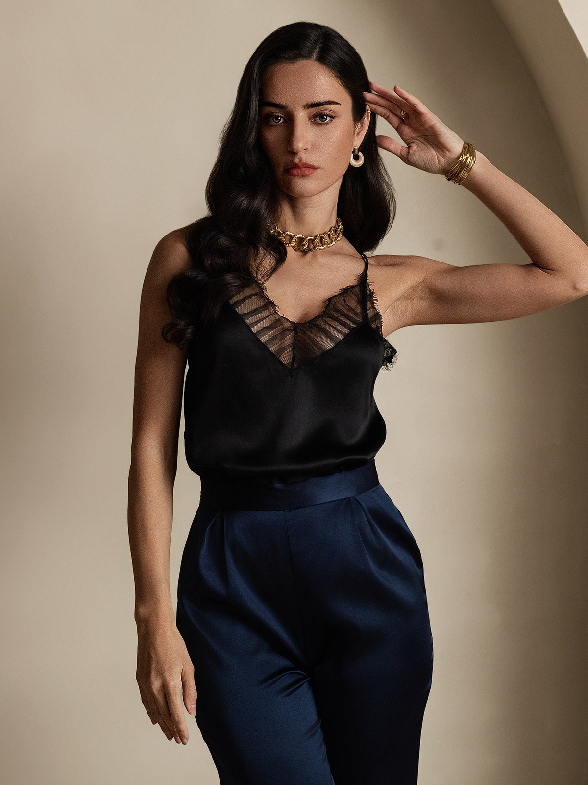 SilkSilky-CA Silk Deep V Neck Camisole Black 006