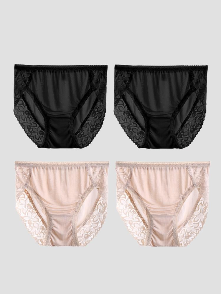 SilkSilky-CA Silk Knitted Panty Black+Beige 003