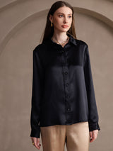 [Black] SilkSilky-CA Long Sleeve Lapel Collar Women's Shirt 001