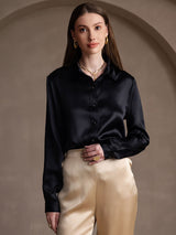 [Black] SilkSilky-CA Long Sleeve Lapel Collar Women's Shirt 005
