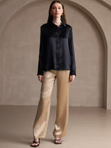 [Black] SilkSilky-CA Long Sleeve Lapel Collar Women's Shirt 007