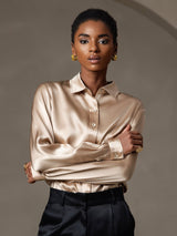 [Champagne] SilkSilky-CA Long Sleeve Lapel Collar Women's Shirt 001