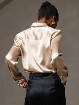 [Champagne] SilkSilky-CA Long Sleeve Lapel Collar Women's Shirt 002