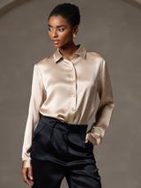 [Champagne] SilkSilky-CA Long Sleeve Lapel Collar Women's Shirt 003