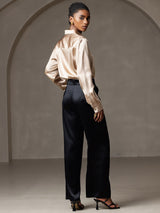 [Champagne] SilkSilky-CA Long Sleeve Lapel Collar Women's Shirt 004