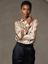 [Champagne] SilkSilky-CA Long Sleeve Lapel Collar Women's Shirt 005