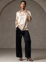 [Champagne] SilkSilky-CA Long Sleeve Lapel Collar Women's Shirt 008