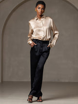 [Champagne] SilkSilky-CA Long Sleeve Lapel Collar Women's Shirt 009