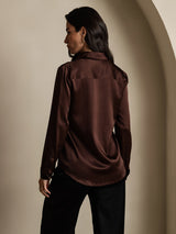 [Coffee] SilkSilky-CA Long Sleeve Lapel Collar Women's Shirt 002