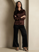 [Coffee] SilkSilky-CA Long Sleeve Lapel Collar Women's Shirt 007