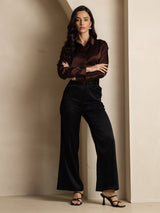 [Coffee] SilkSilky-CA Long Sleeve Lapel Collar Women's Shirt 008