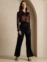 [Coffee] SilkSilky-CA Long Sleeve Lapel Collar Women's Shirt 009