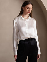 [White] SilkSilky-CA Long Sleeve Lapel Collar Women's Shirt 001