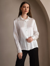 [White] SilkSilky-CA Long Sleeve Lapel Collar Women's Shirt 004