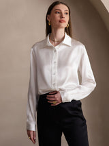[White] SilkSilky-CA Long Sleeve Lapel Collar Women's Shirt 005