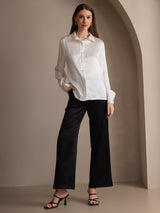 [White] SilkSilky-CA Long Sleeve Lapel Collar Women's Shirt 007