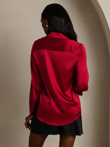 [Wine] SilkSilky-CA Long Sleeve Lapel Collar Women's Shirt 002