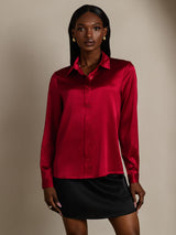 [Wine] SilkSilky-CA Long Sleeve Lapel Collar Women's Shirt 003