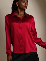[Wine] SilkSilky-CA Long Sleeve Lapel Collar Women's Shirt 004