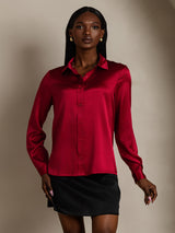 [Wine] SilkSilky-CA Long Sleeve Lapel Collar Women's Shirt 006