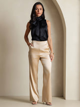 [Black] SilkSilky-CA 19Momme Stretch Silk Charmeuse Sleeveless High Neck Blouse 001