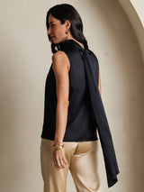 [Black] SilkSilky-CA 19Momme Stretch Silk Charmeuse Sleeveless High Neck Blouse 002