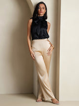 [Black] SilkSilky-CA 19Momme Stretch Silk Charmeuse Sleeveless High Neck Blouse 008