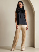 [Black] SilkSilky-CA 19Momme Stretch Silk Charmeuse Sleeveless High Neck Blouse 009