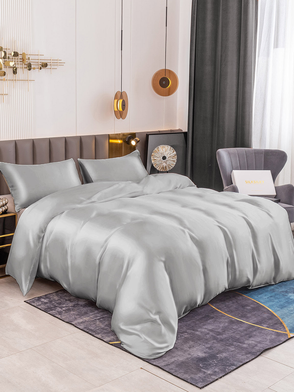 [Silver] SilkSilky-CA 19Momme Pure Silk Bedding Set 001