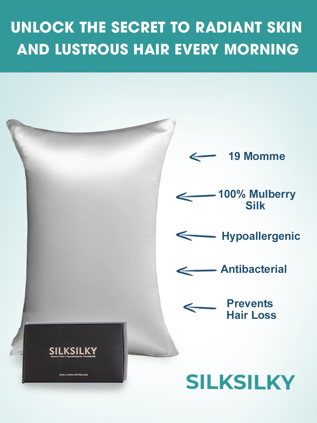 [Silver] SilkSilky-CA 19Momme Pure Silk Pillowcase 002