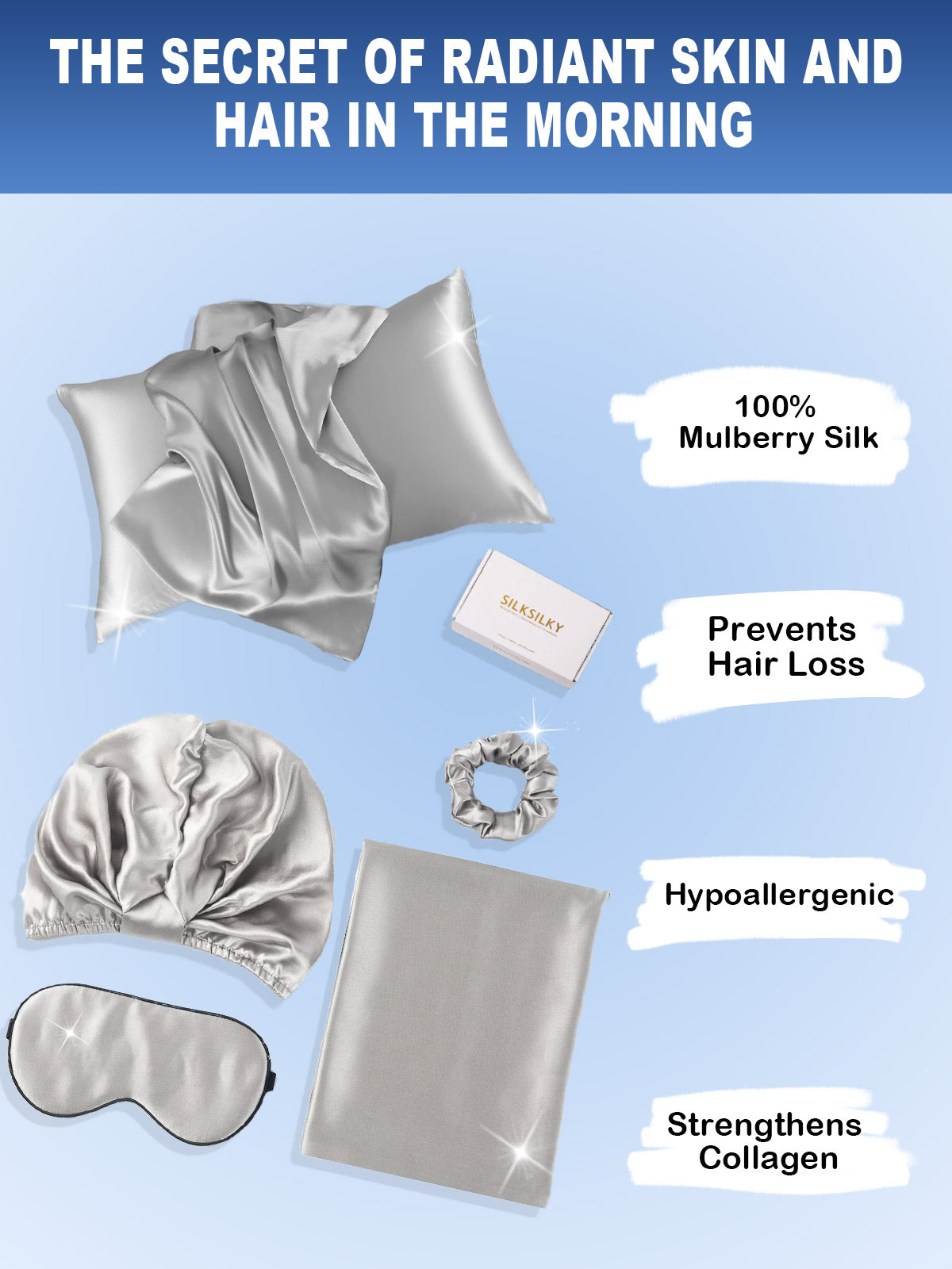 [Silver] SilkSilky-CA 19Momme Pure Silk Pillowcase Set 002