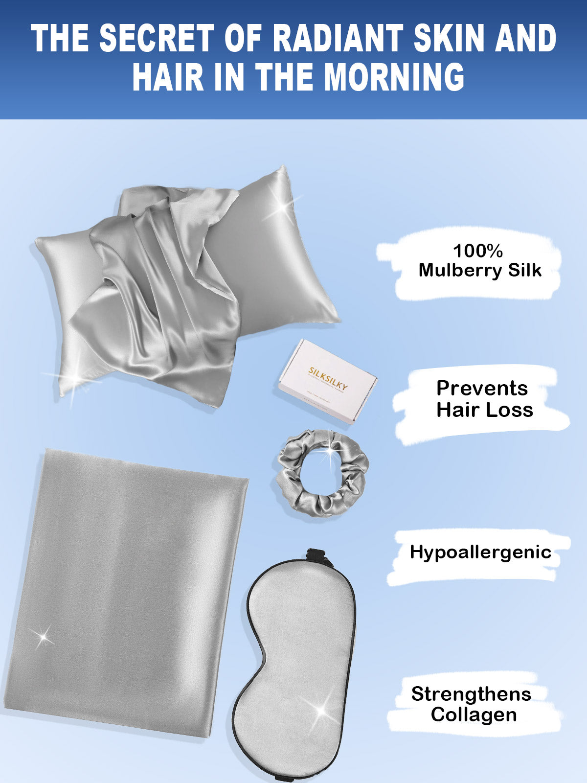 [Silver] SilkSilky-CA 19Momme Pure Silk Pillowcase Set 002
