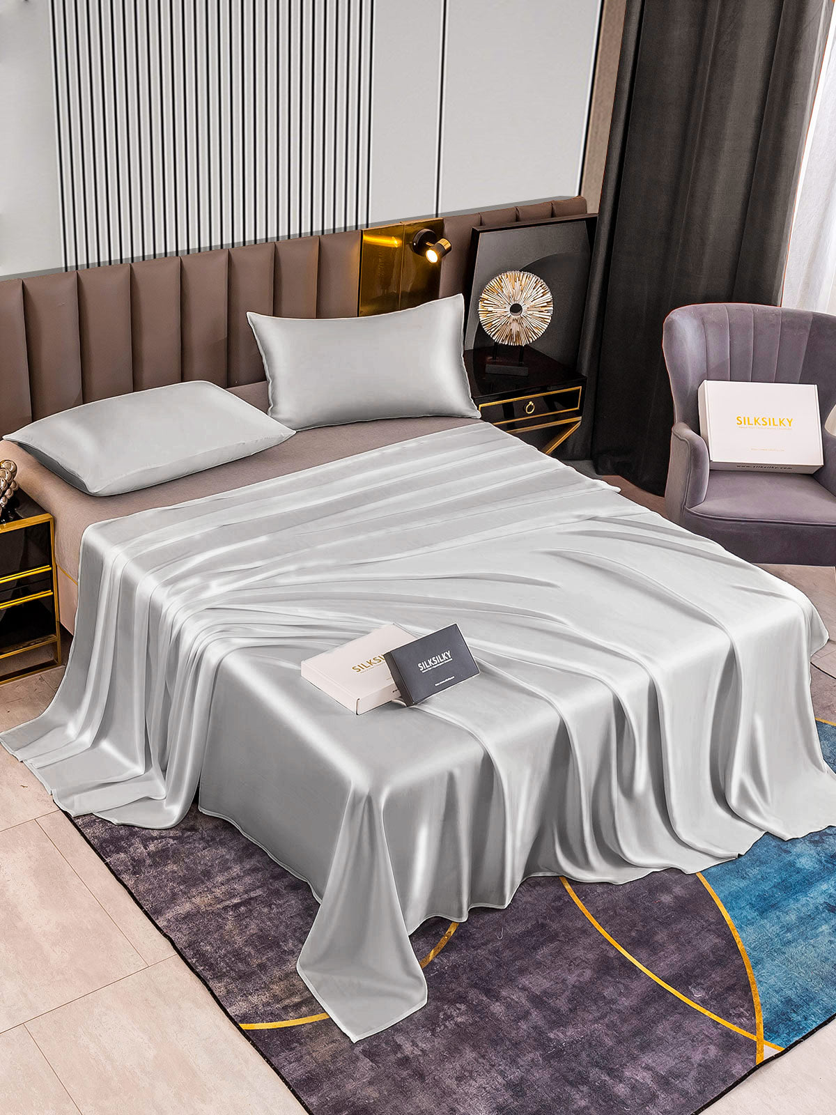 [Silver] SilkSilky-CA 22Momme Pure Silk Bedding Set 002