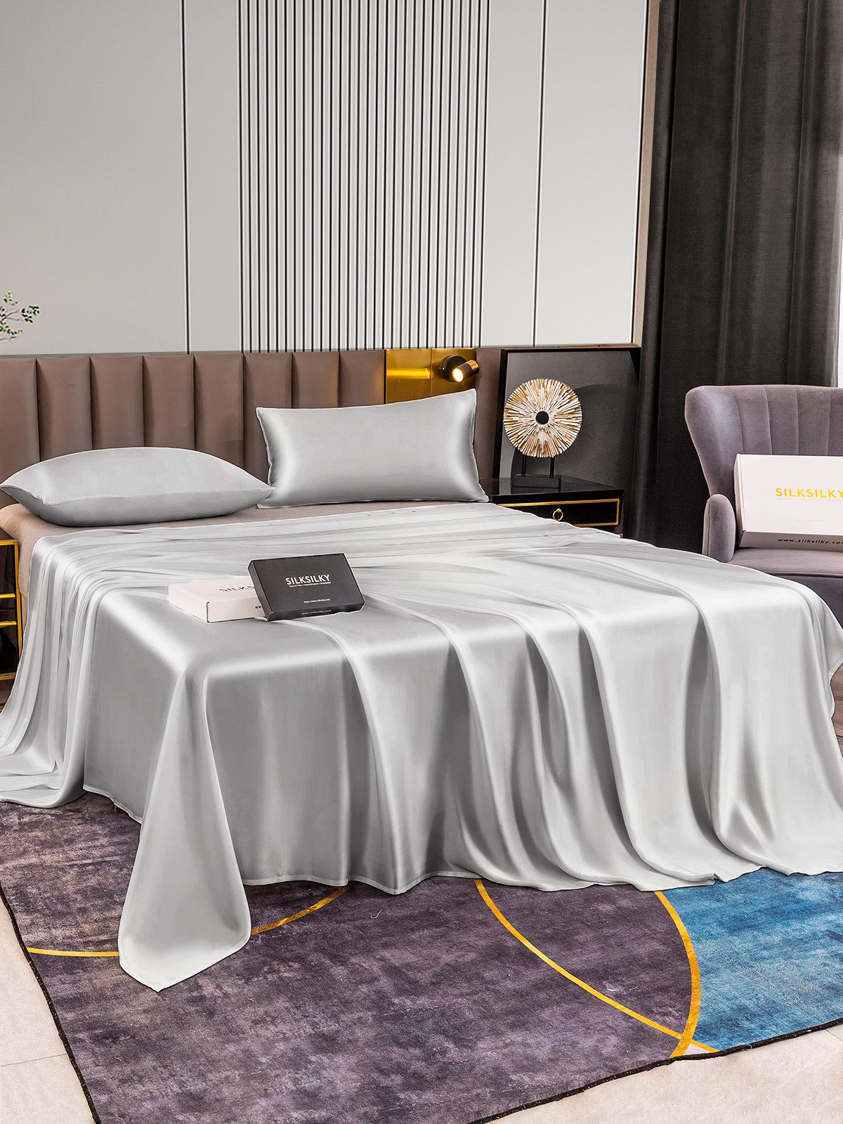 [Silver] SilkSilky-CA 22Momme Pure Silk Bedding Set 003