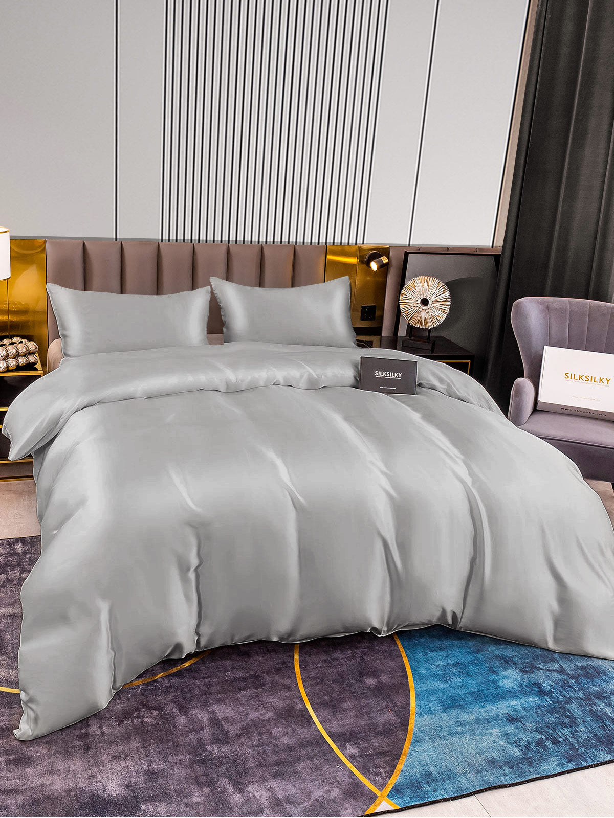 [Silver] SilkSilky-CA 22Momme Pure Silk Bedding Set 004