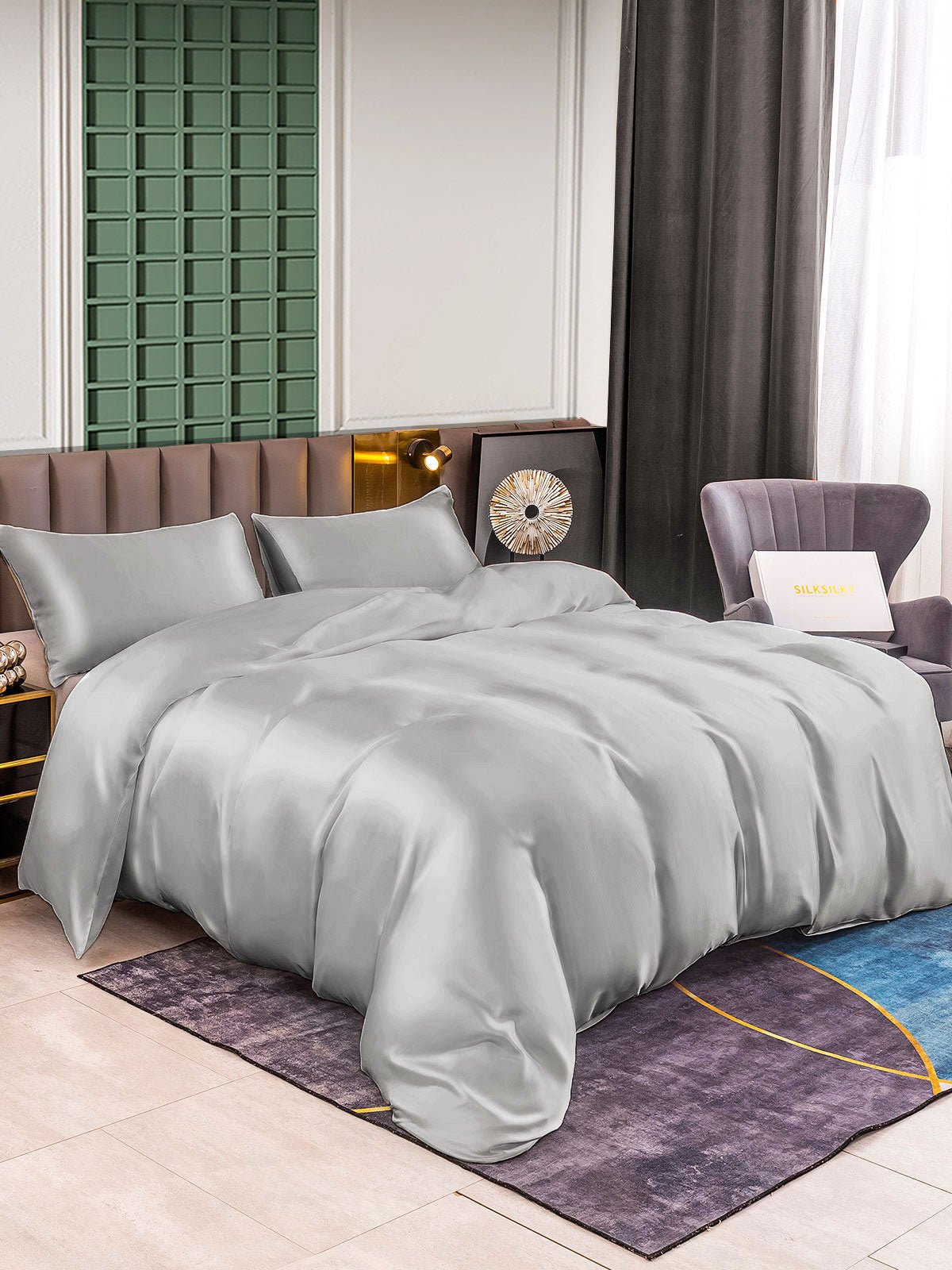 [Silver] SilkSilky-CA 25Momme Pure Silk Bedding Set 001