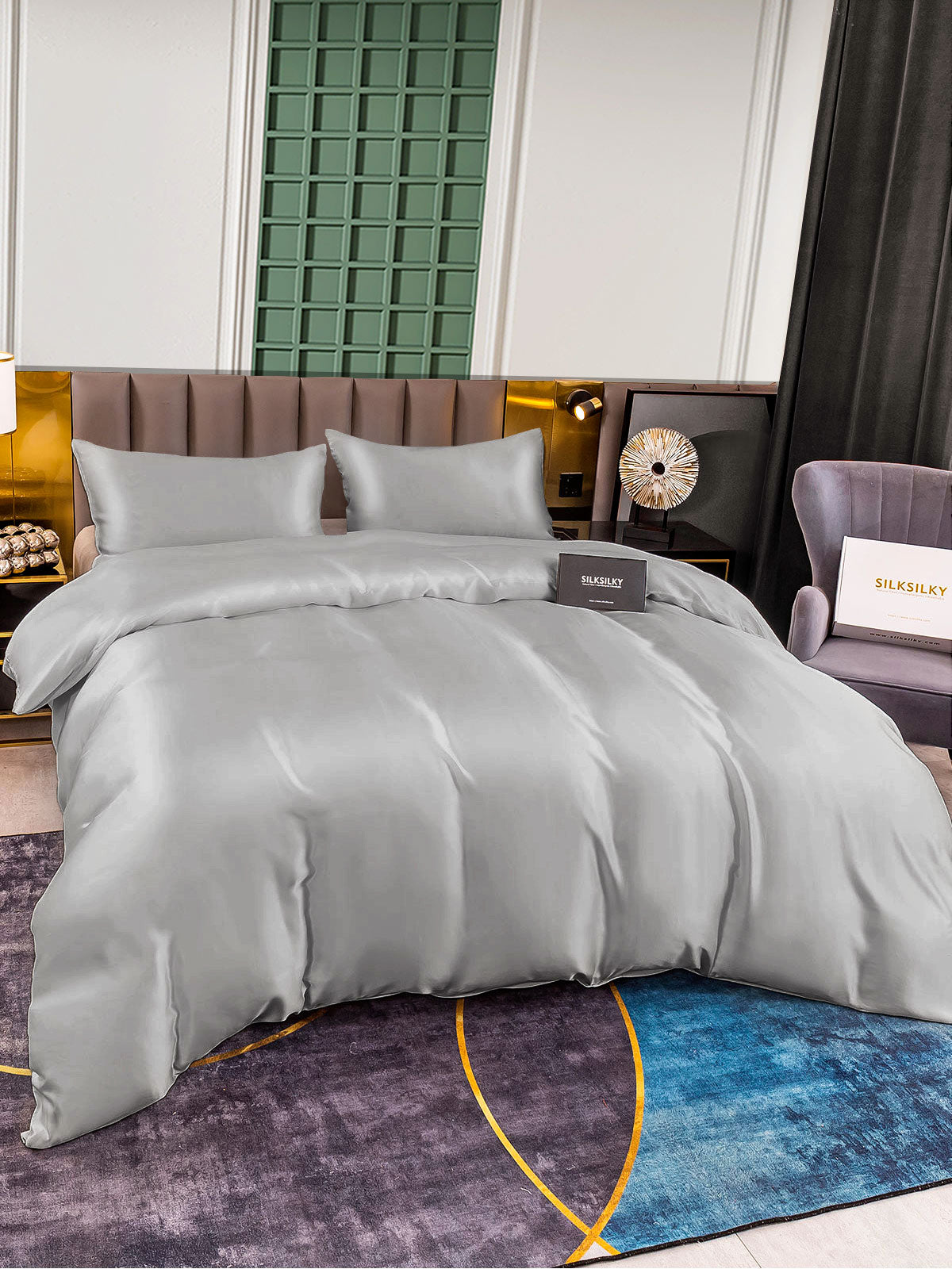 [Silver] SilkSilky-CA 25Momme Pure Silk Bedding Set 003