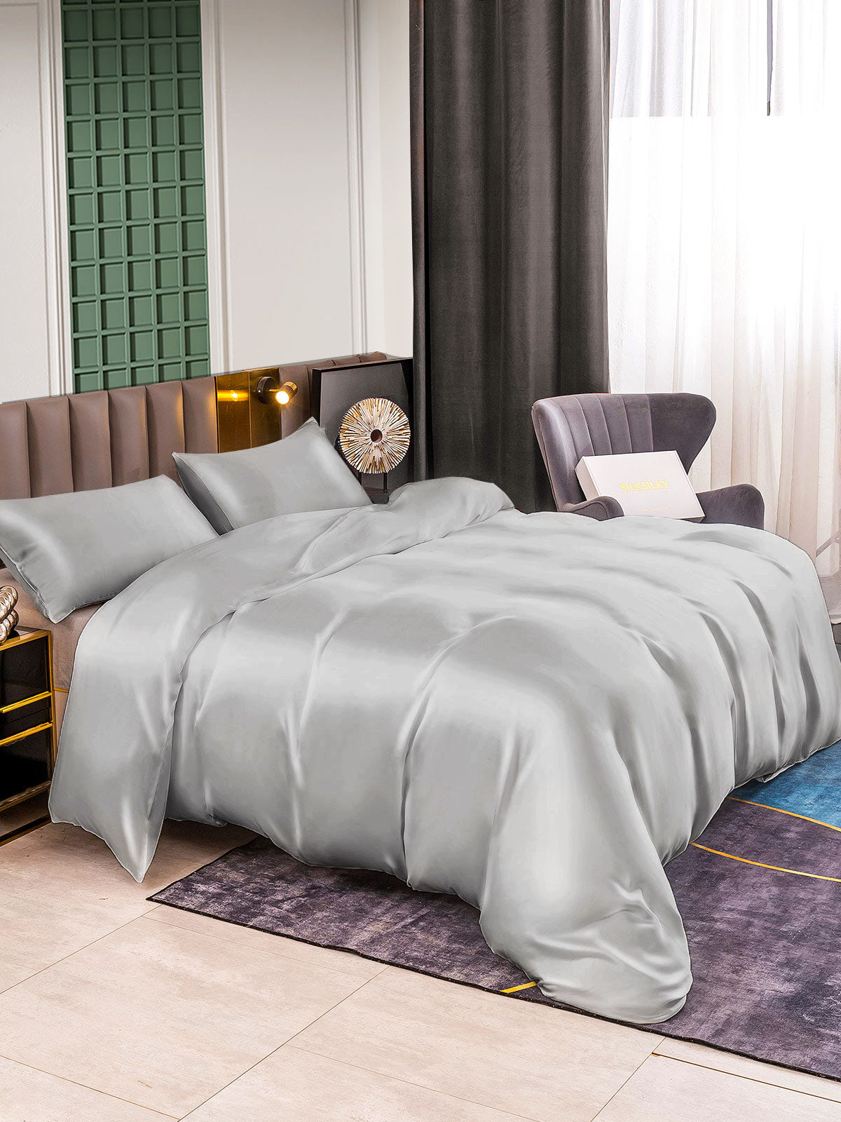 [Silver] SilkSilky-CA 25Momme Pure Silk Bedding Set 004